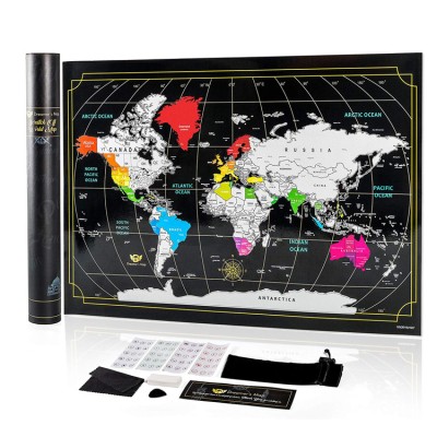 Custom laminated travel USA scratch off world map poster